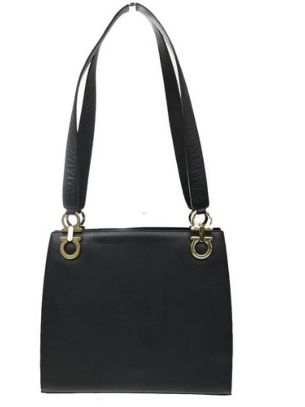 SALVATORE FERRAGAMO Logo Gancini Shoulder Hand Bag Leather Black Italy 30KD839